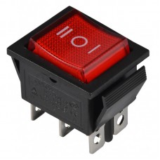 Перемикач KCD2 16А 250В 6 pin 2-полюсний на 3 положення чорний з червоною клавішою з підсвічуванням