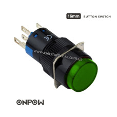 Кнопка підйому ONPOW 12V 16 мм 1NO 1NC з підсвічуванням зеленого кольору LAS1-AY-11/R